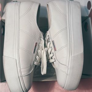 Superga platform leather white